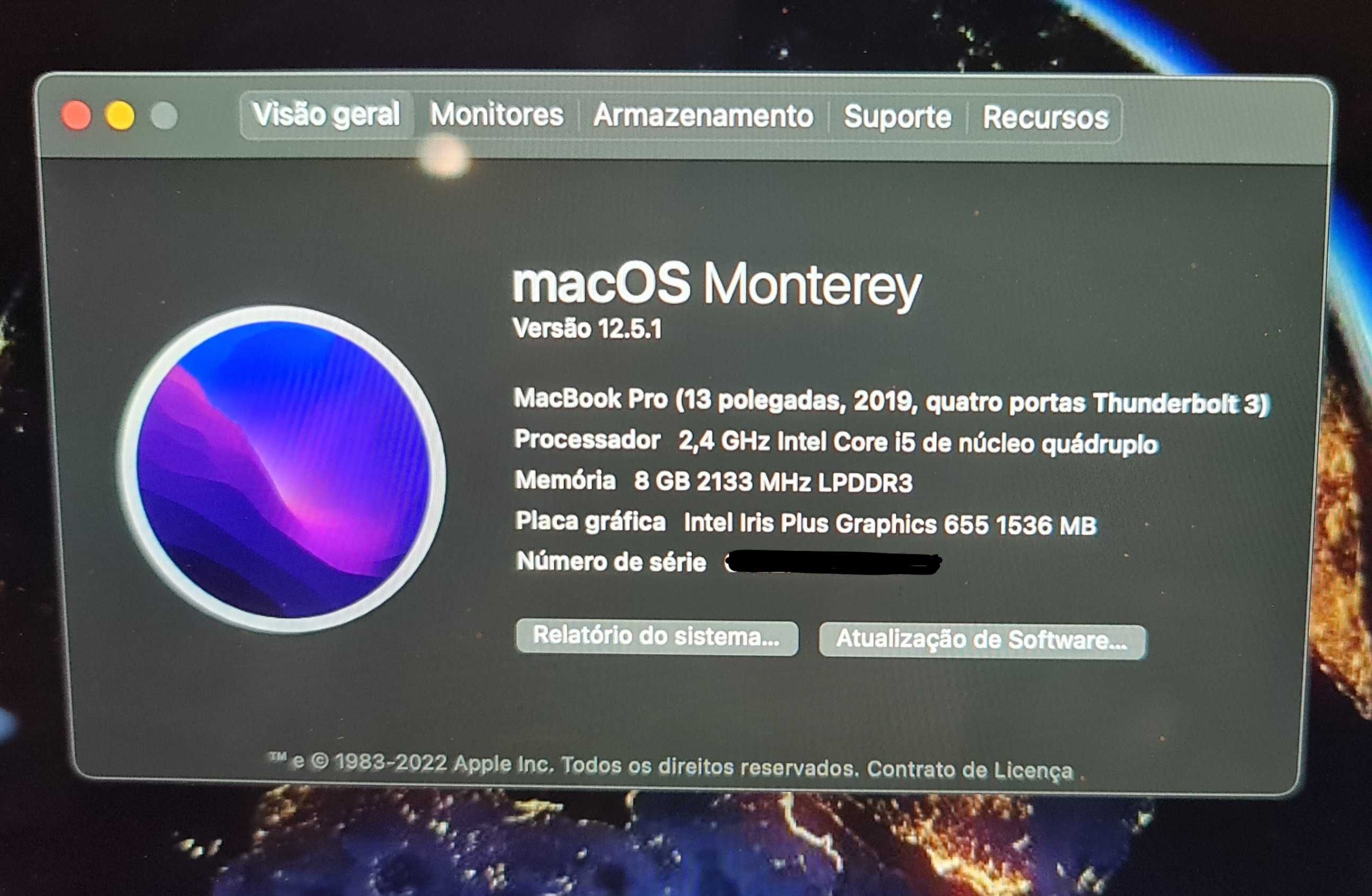 MacBook Pro / 13.3 polegadas / 2019 / quatro portas Thunderbolt 3