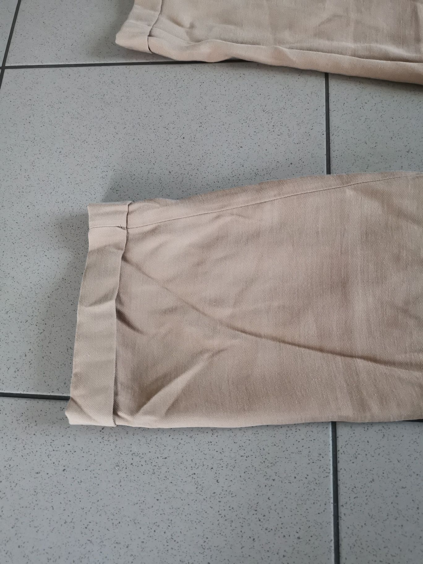 Nowe eleganckie luźne spodnie z wysokim stanem z mankietem L 40 camel