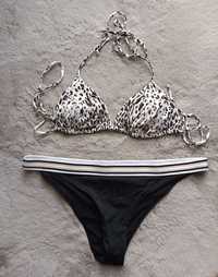 Kostium damski bikini panterka biało czarny H&M 36/38+gratis