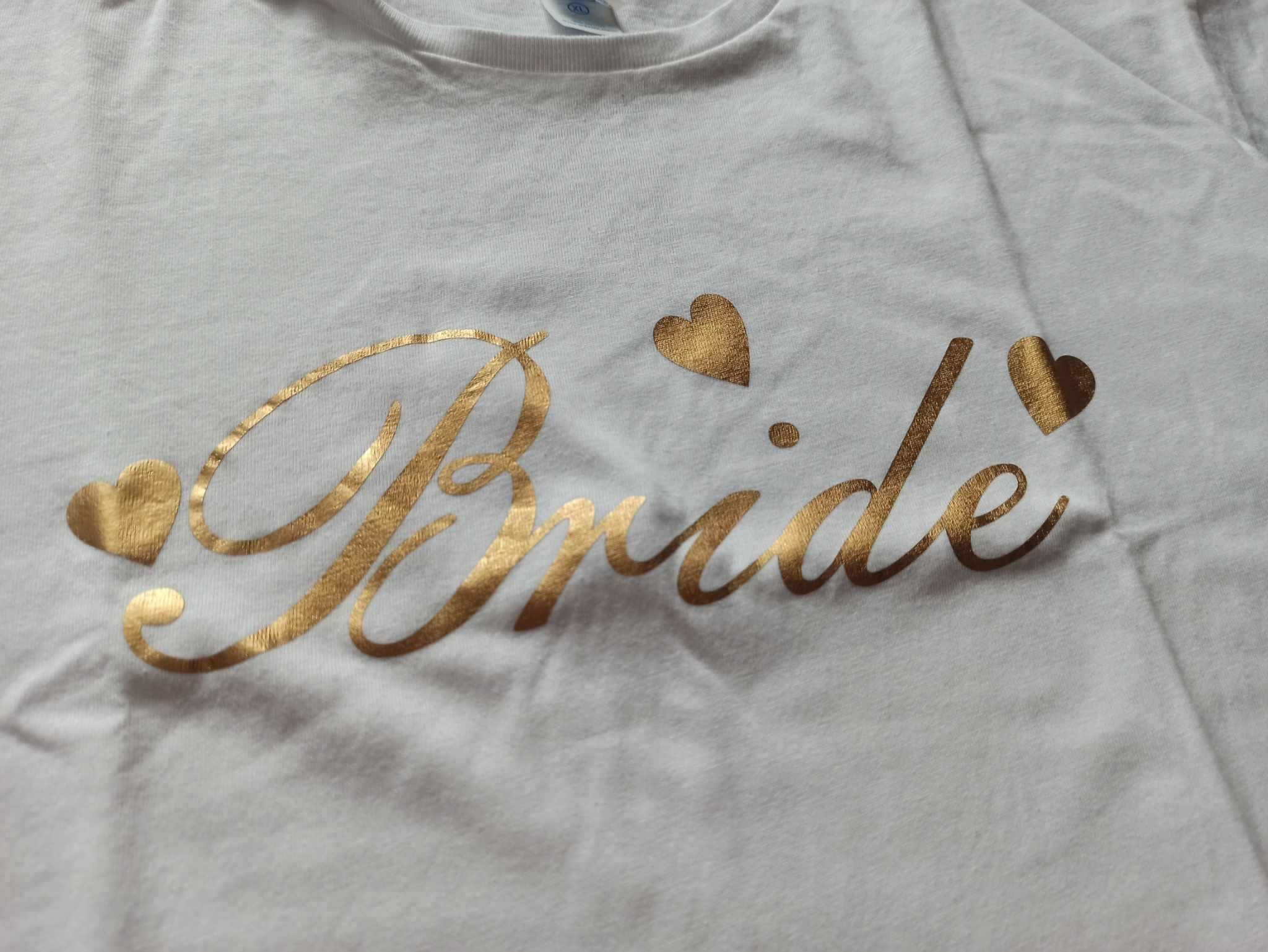 Koszulka t-shirt na panieński Panna Młoda Ślub Bride ze złotym napisem