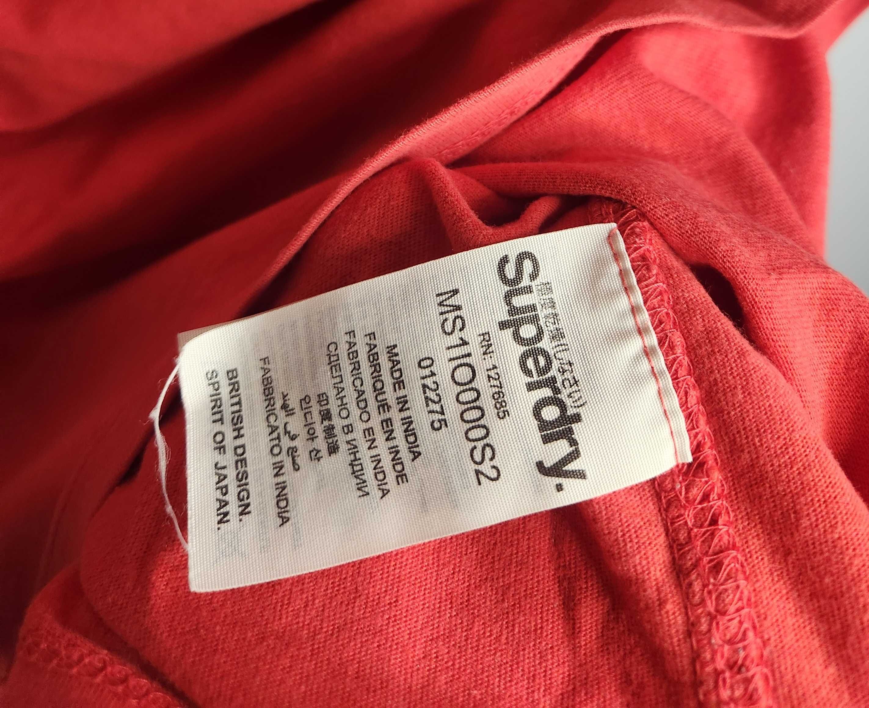 SuperDry Koszulka Bawełniana Męska Pomarańczowa Czerwona Logo Męska M