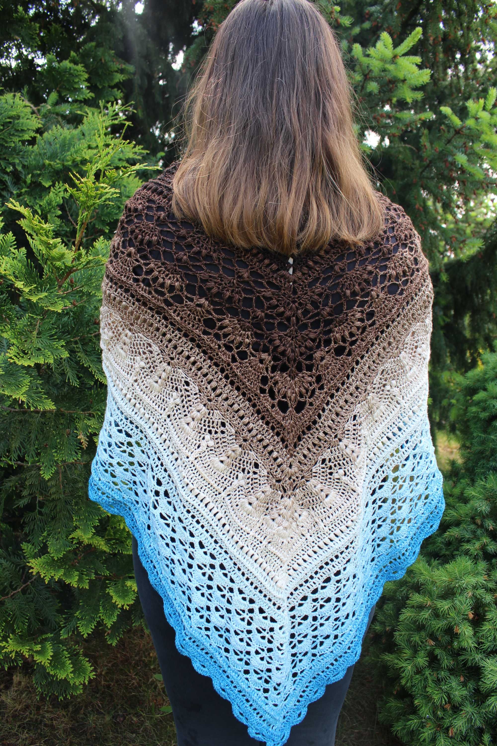 Chusta Ombre, ręcznie robiona na szydełku, szydełko, Handmade