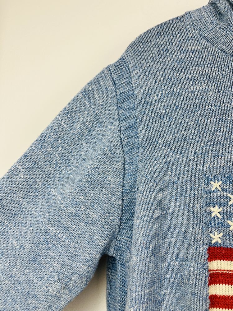 Niebieski sweter męski Polo Ralph Lauren z flagą rozmiar L fit swetr