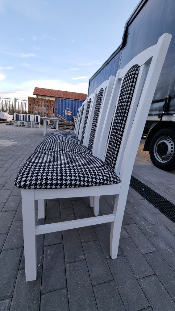 Nowe: Stół 80x140/180 + 6 krzeseł, biały + pepitka, dostawa cała PL