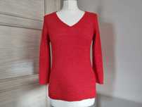 Sweter czerwony z rękawem 3/4 z luźnym splotem Orsey