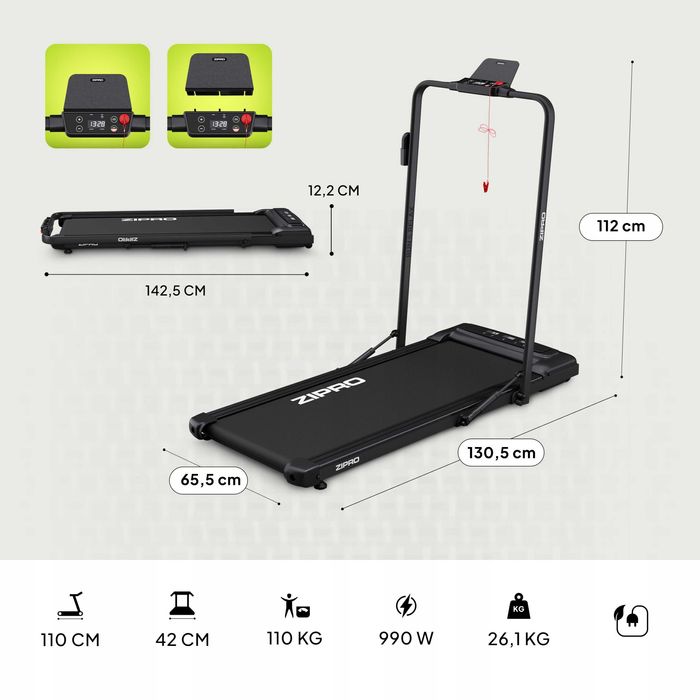 Bieżnia Składana Pod Łóżko do ćwiczeń fitness 12km/h Silnik 990W 110kg