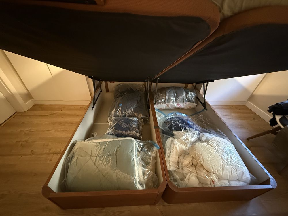 Cama de casal Pikolin 180x200 com colchão e espaço de arrumação