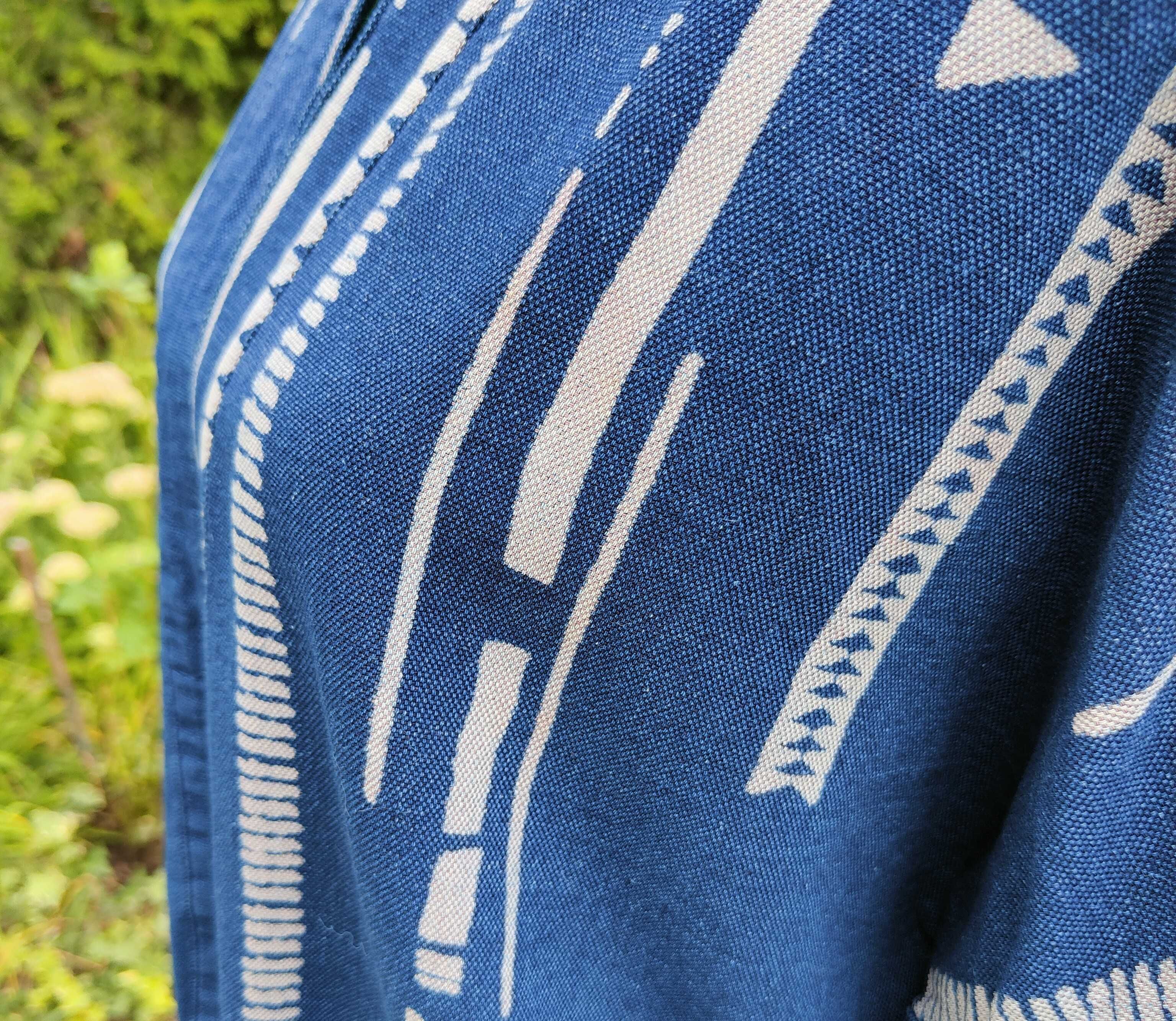 Niebieska granatowa narzutka Pull&Bear boho bohemian bawełna kurtka