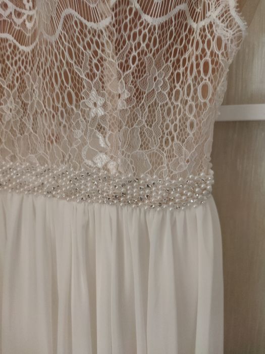 Suknia ślubna boho/rustykalna z muślinowym dołem