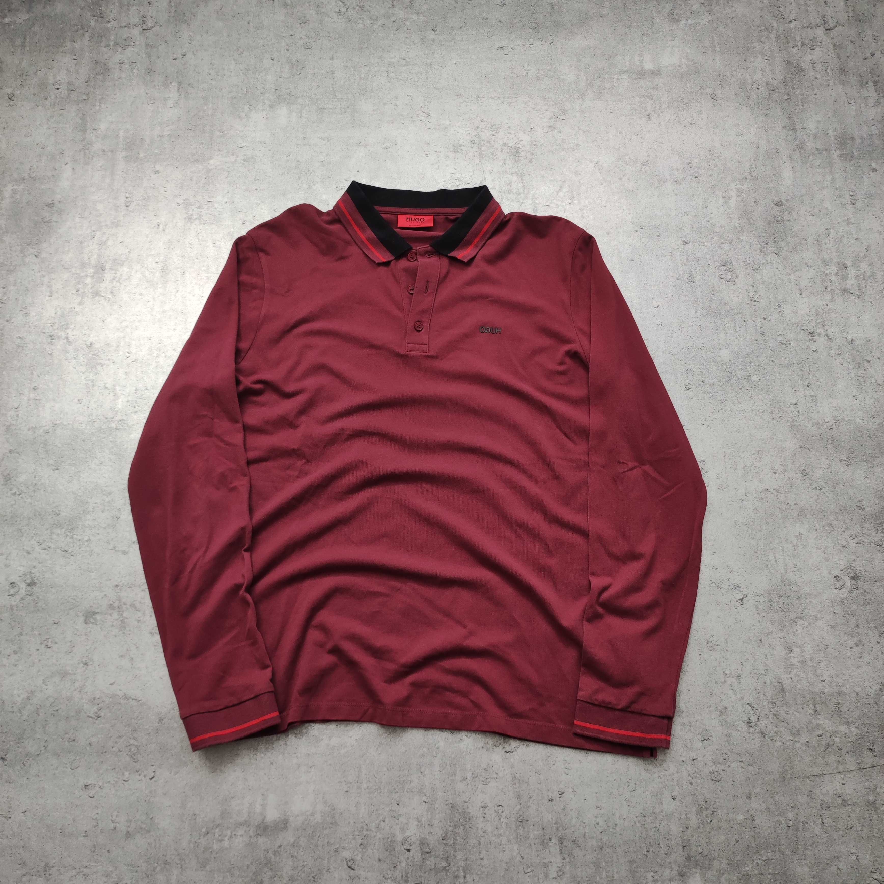 MĘSKA Elegancka Bawełna Koszulka Polo PREMIUM Bordowa Hugo Boss Logo