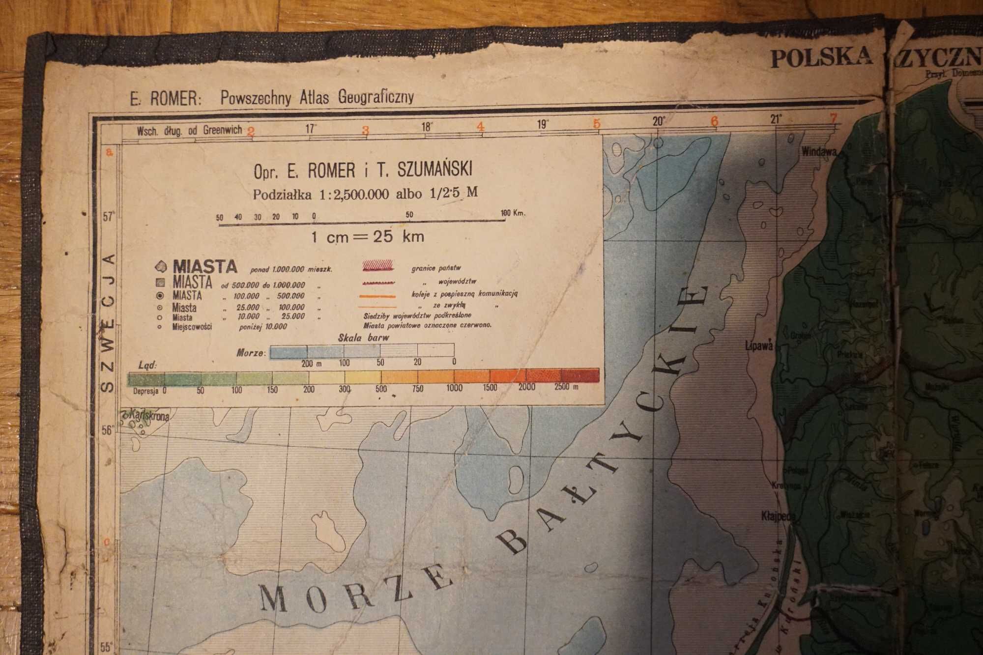 Mapa fizyczna II RP, autorstwa Romera z ok 1938 r.,