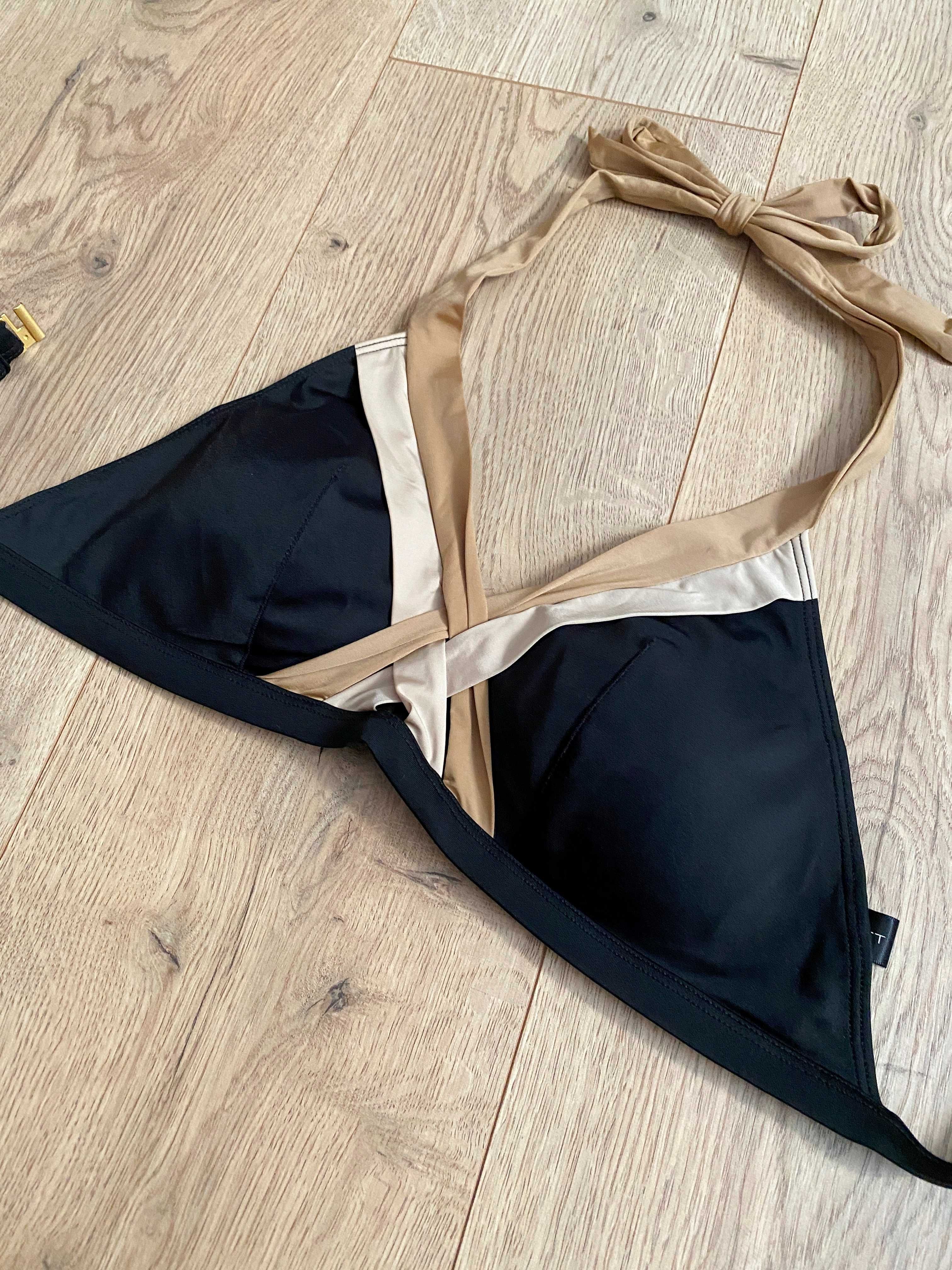 stanik strój kąpielowy góra od bikini M 38 biustonosz czarny beżowy
