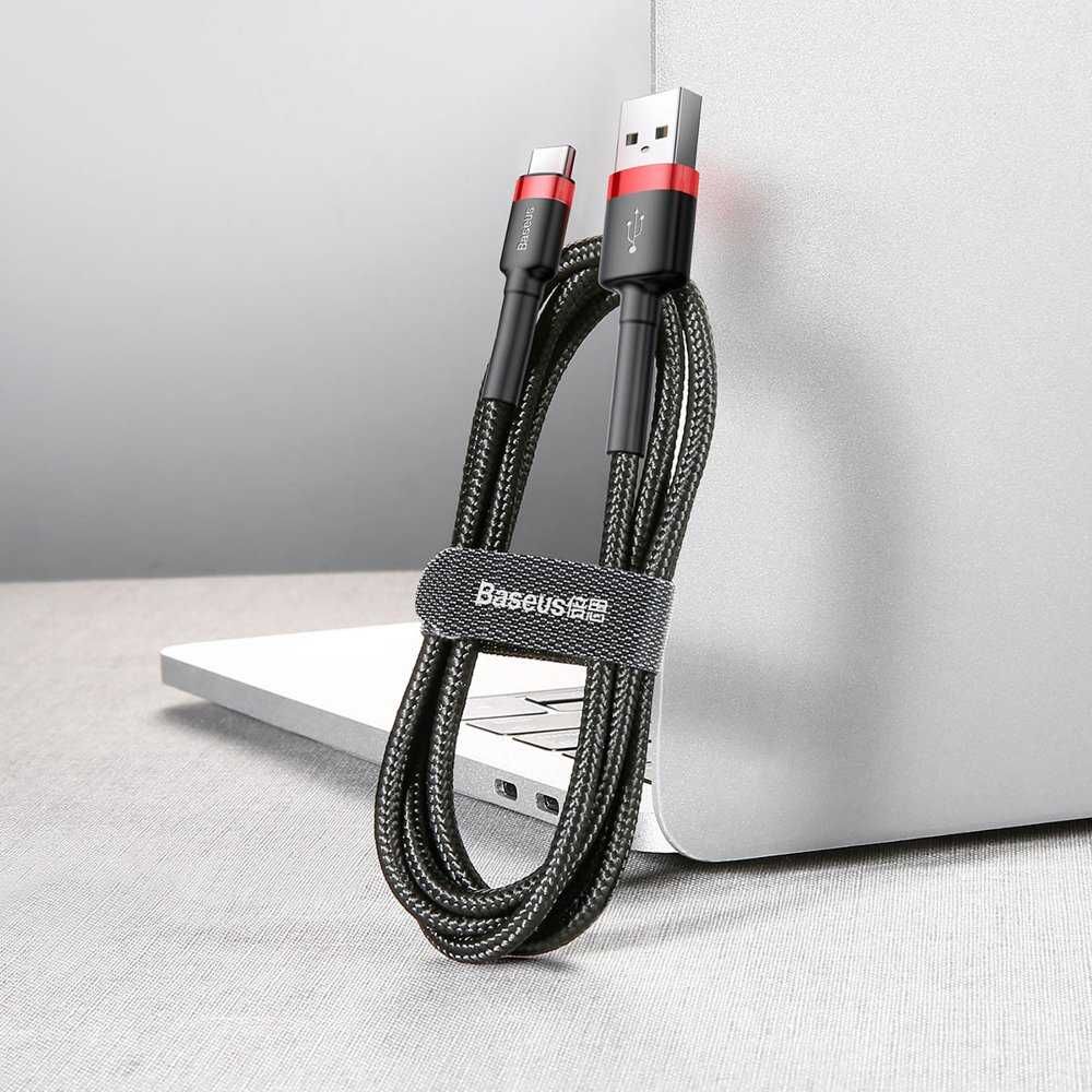 Kabel Nylonowy Baseus Cafule USB-C 3A, czarny/czerwony 3m