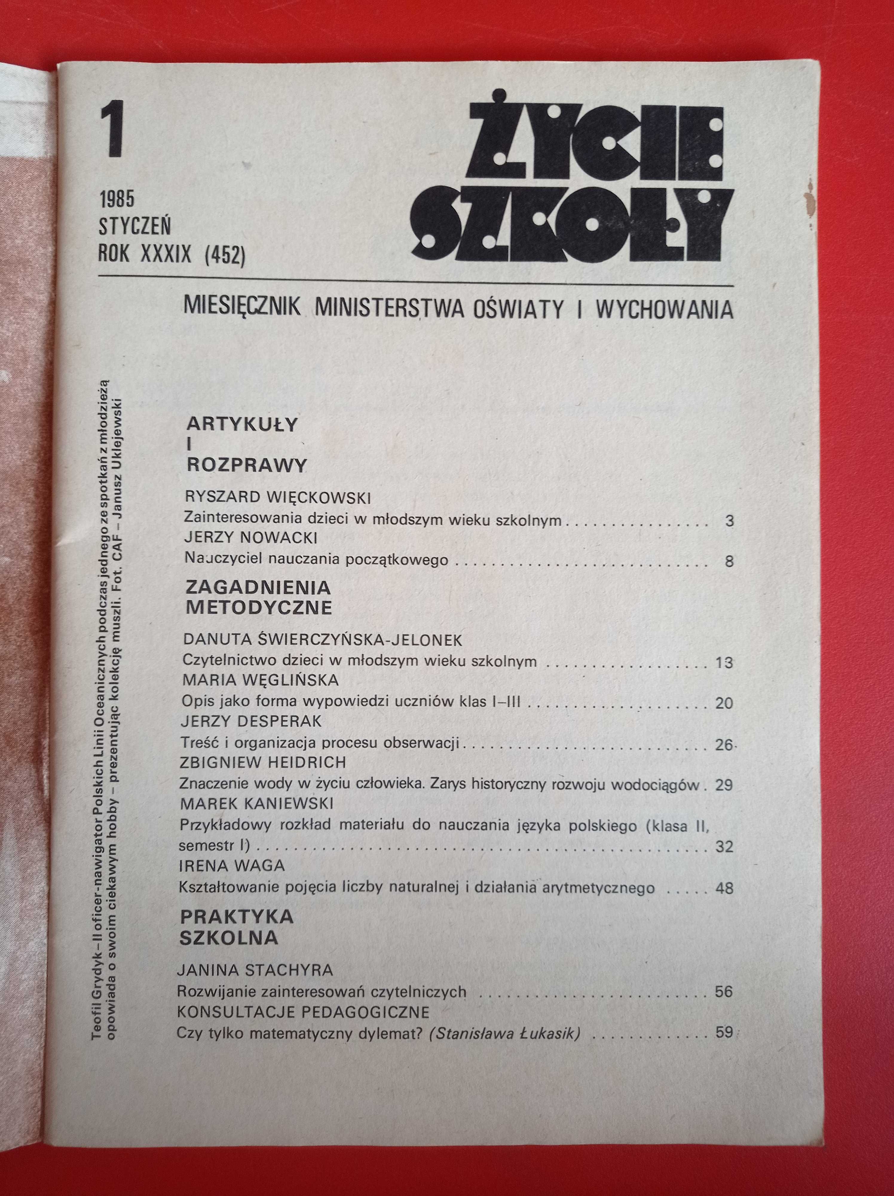 Życie szkoły, nr 1/1985, styczeń 1985