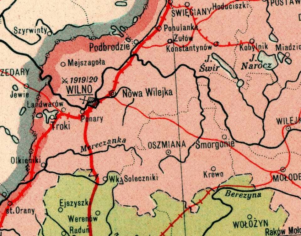 Polska II Rzeczpospolita Litwa Prusy Wsch. mapa 1939 r. 45x32 cm kopia