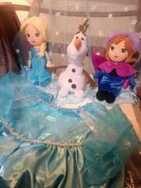 Coleção Frozen 3 Peluches Olaf, Elsa, Anna Ty, e vestido, como novos