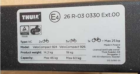 THULE 926 VeloCompact bagażnik na 2 3 lub 4 rowery elektryki jak NOWY