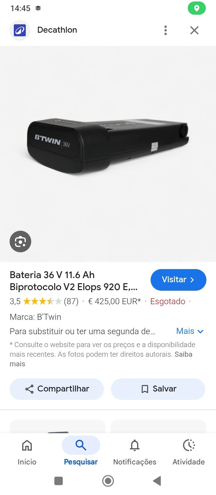 Bateria de bicicleta eletrônica btwin com carregador