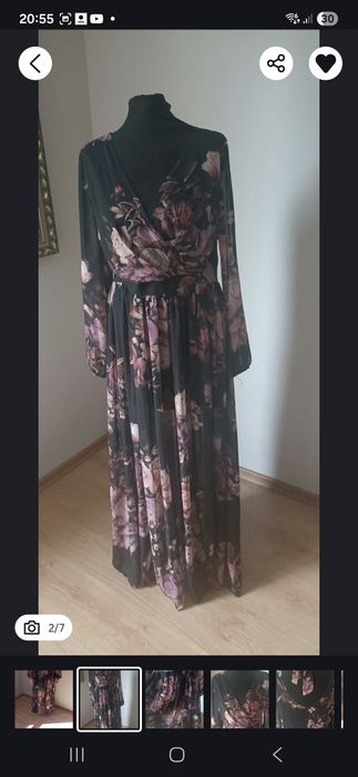 sukienka czarna w kwiaty, dluga, kopertowa xl