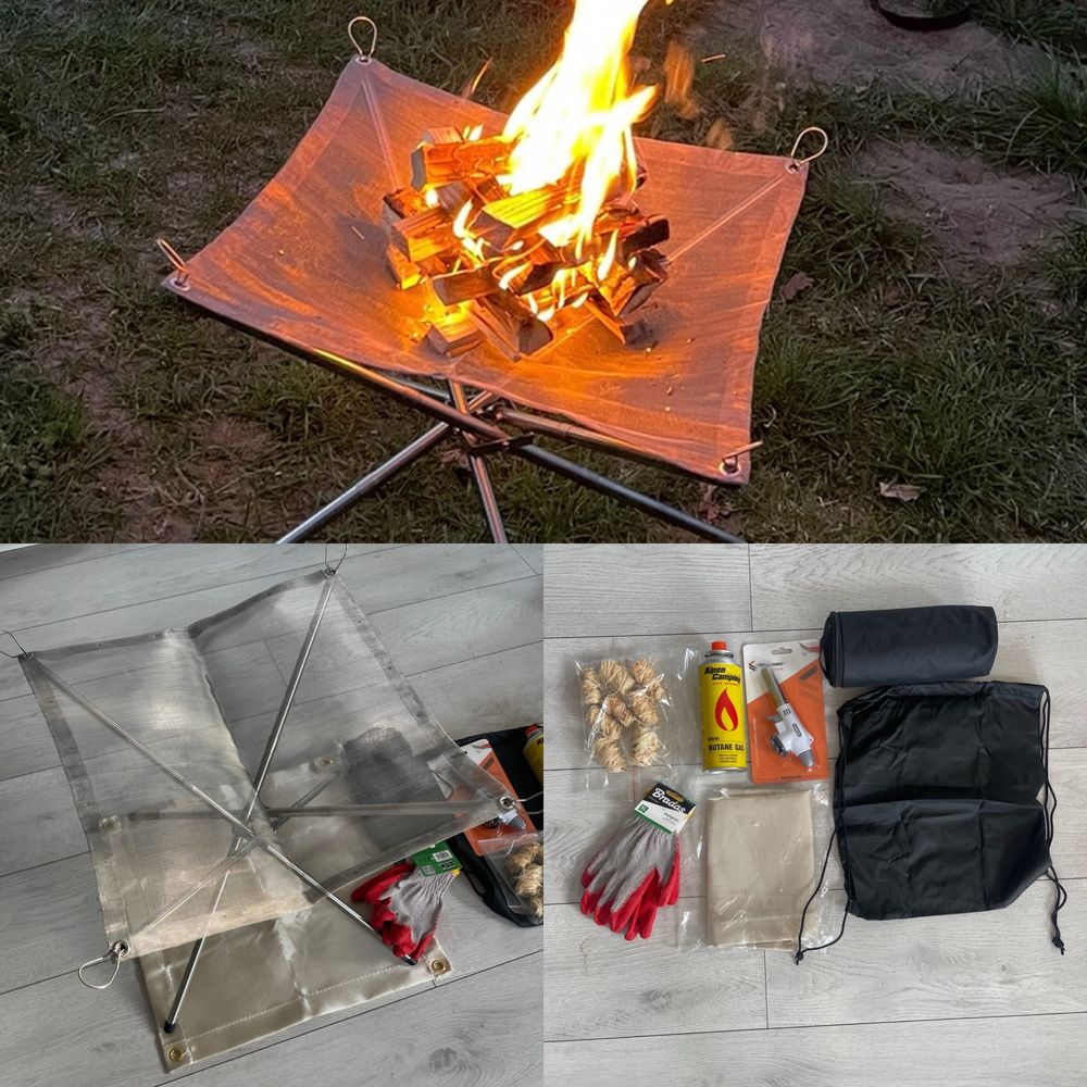 NOWY ZESTAW ognisko składane + AKCESORIA palenisko 42x42 grill