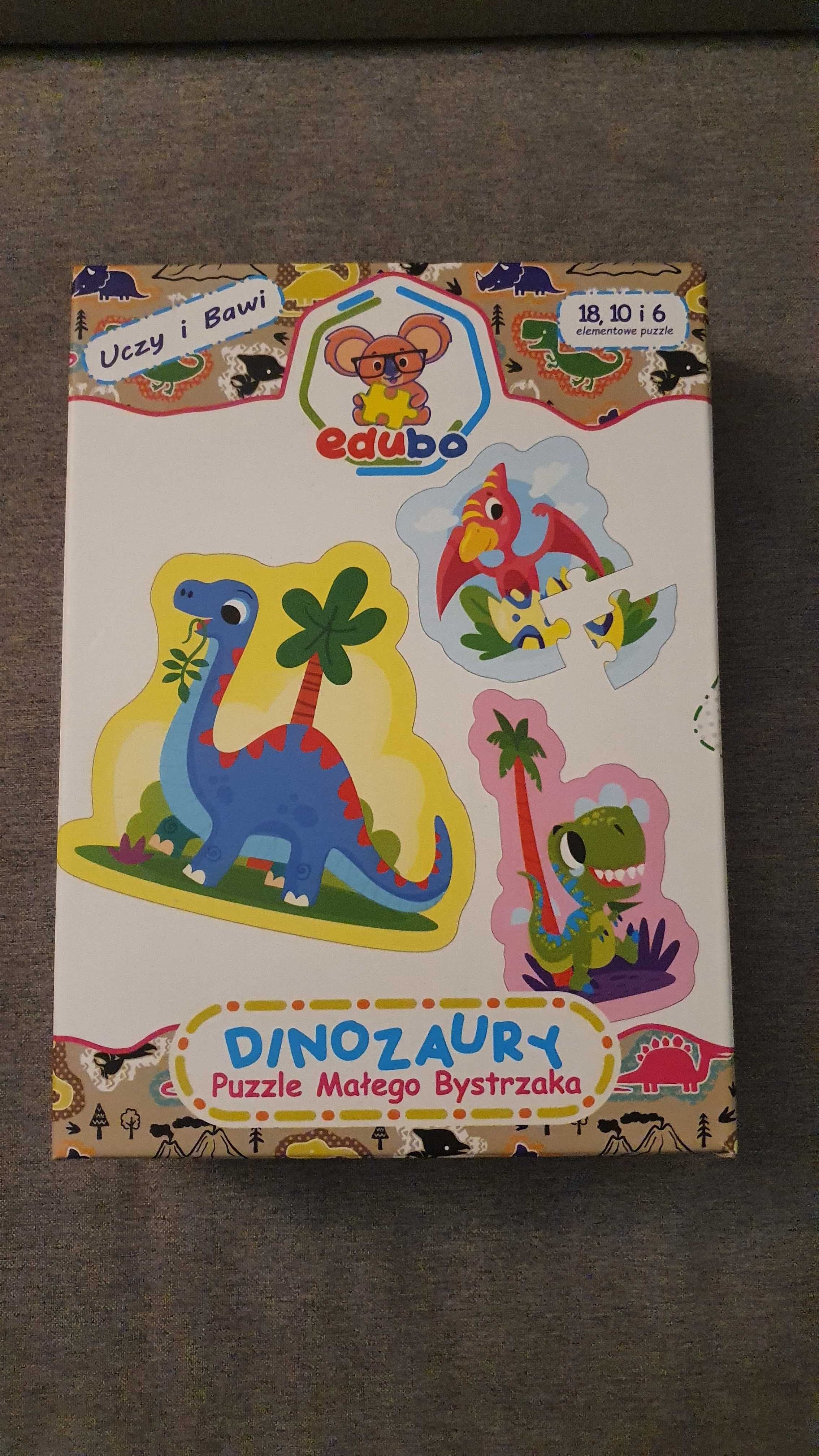 Dinozaury Puzzle małego bystrzaka. 18, 10, 6 elementów Edubo