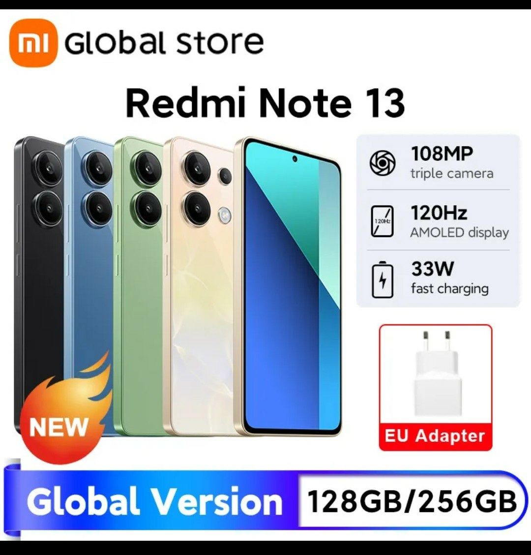 Xiaomi redmi note 13 global (не распаковывался) +доп чехол, +3 стекла