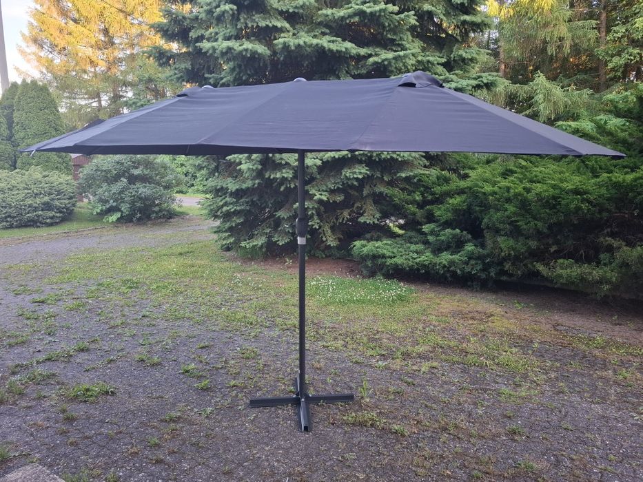 vidaXL Podwójny parasol ogrodowy, czarny, 449x245 cm