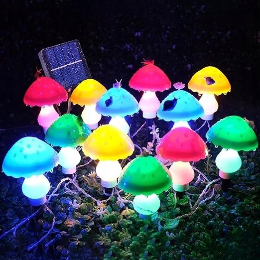 Solarne Lampki Led 12 Kolorowych Grzybków Dekoracja