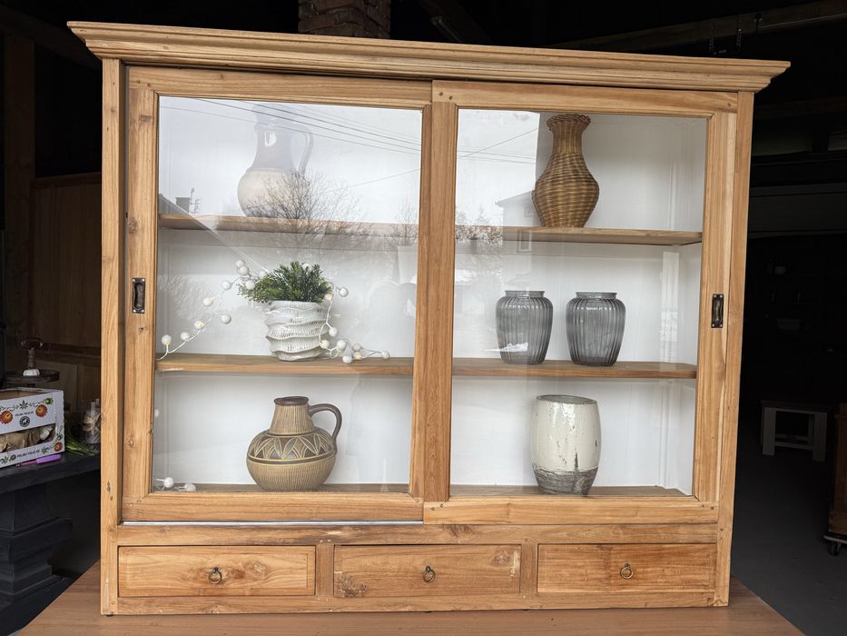 DREWNIANA witryna nadstawka otwarta przesuwne vintage rustykalna