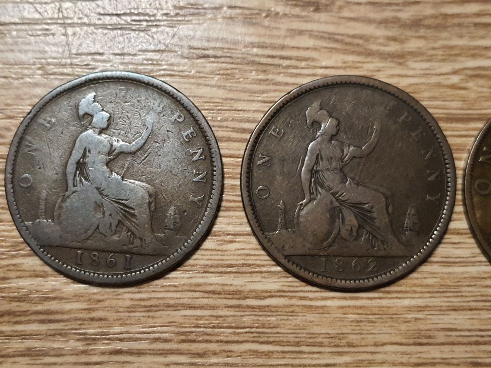 Монеты Великобритании 1 пенни 1861, 1862, 1913, 1948.