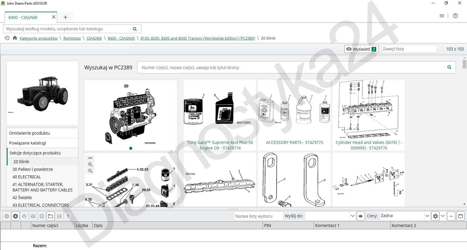 KATALOG CZĘŚCI John Deere Parts Traktory Kombajny Kosiarki Zdalna INST