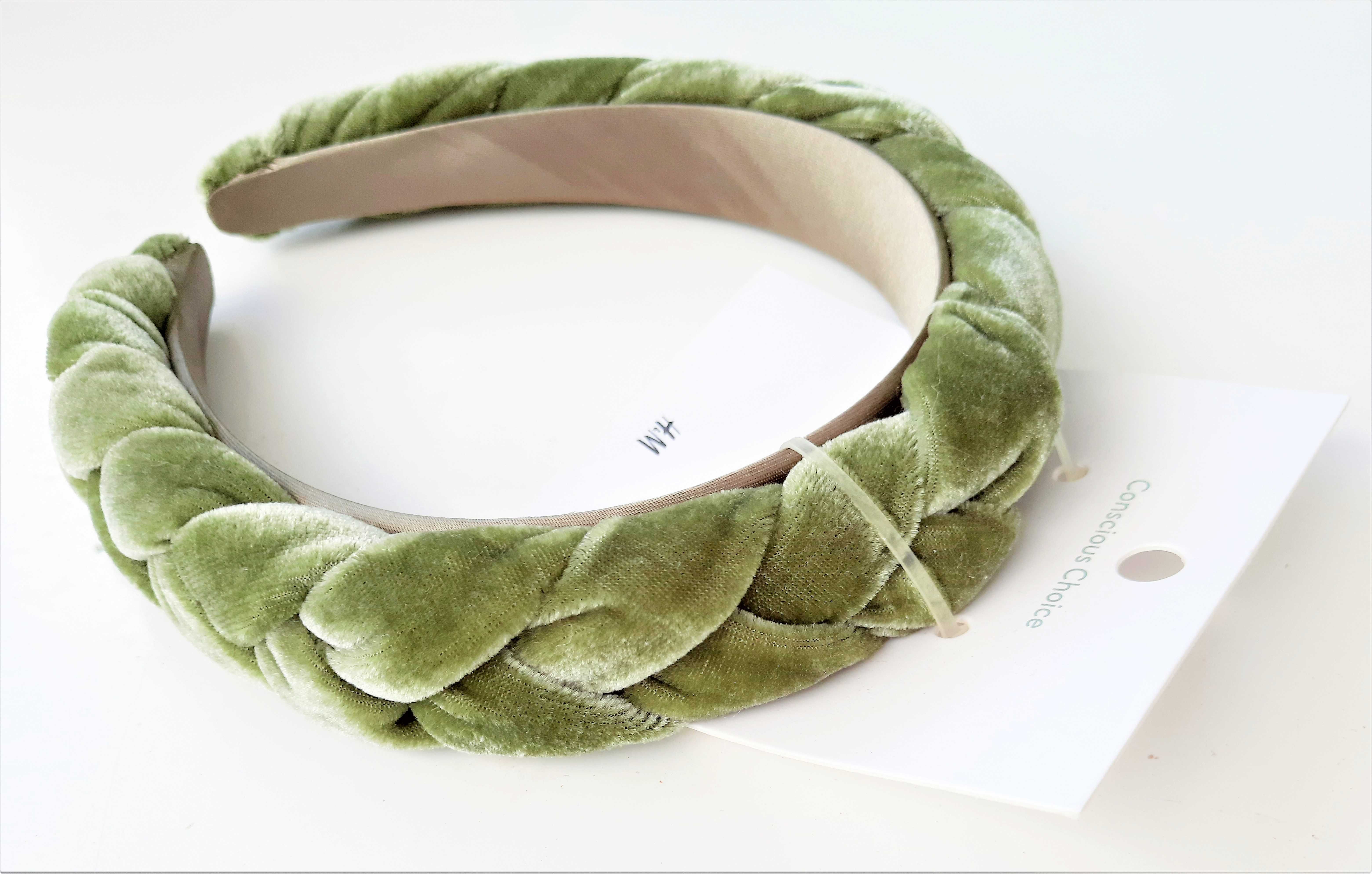 velvetowa aksamitna opaska splot H&M nowa zielona oliwkowa