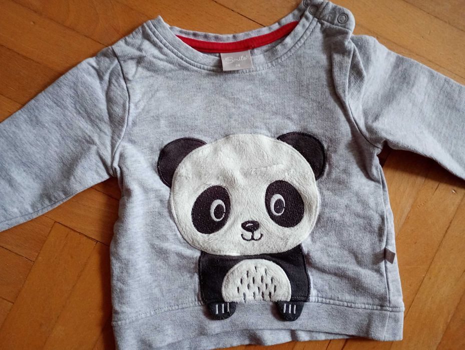 Bluzy ciepłe zimowe ocieplane miś panda 2 sztuki rozm. 74