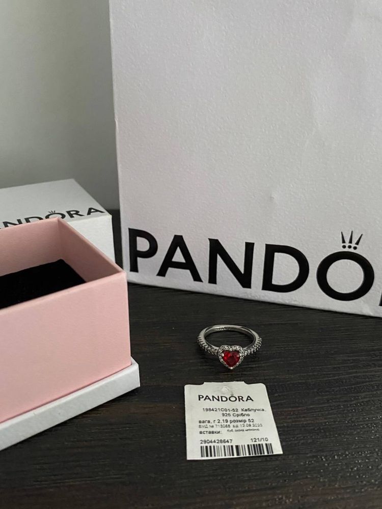 серебряное кольцо «красное сердце» pandora 925 проба