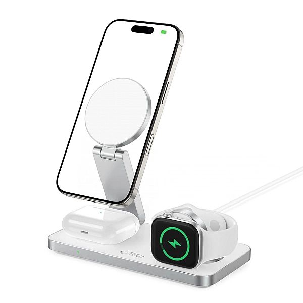 Tech-Protect Qi15W-A47/3In1 Magnetic Magsafe Wireless Charger White