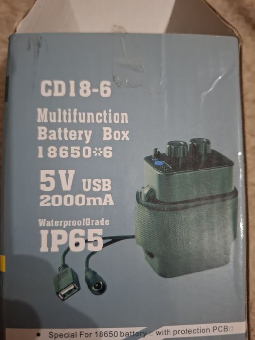 Водонепроникний батарейний блок під 6 акум. 18650 с кабелем USB DC