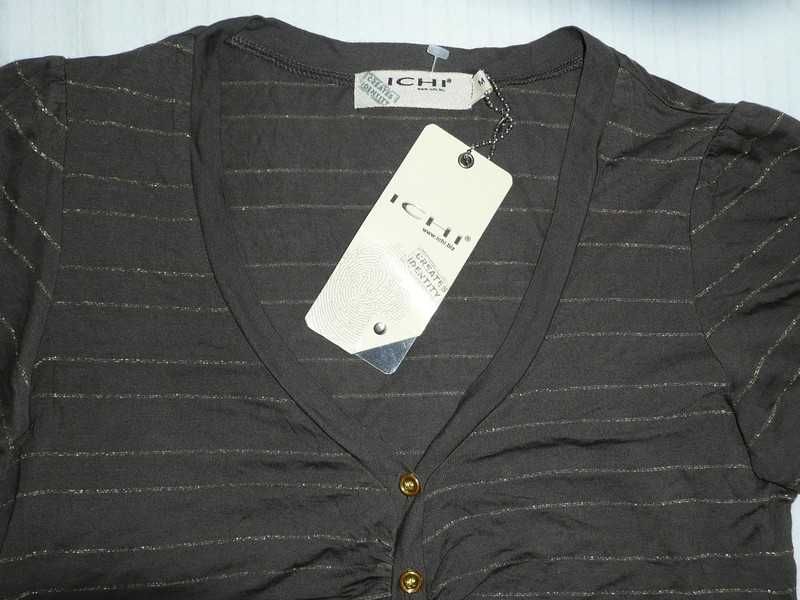 ICHI 36 38 NOWA bluzka t-shirt khaki złota nić
