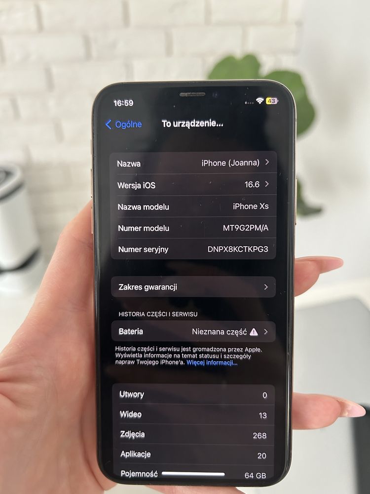 Zloty iphone xs -swiezo wymieniona bateria