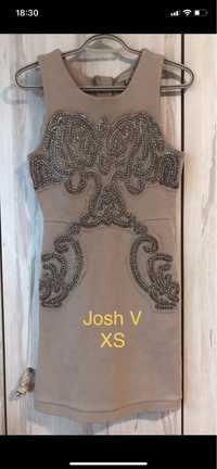 Josh V brązowa beżowa cielista sukienka XS, bandażowa bogato zdobiona