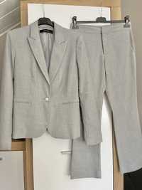 Damski siwy elegancki garnitur marynarka spodnie komplet zara
