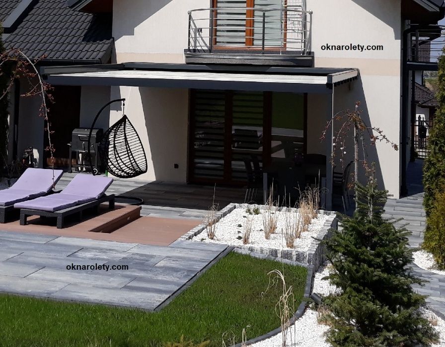 Pergola tarasowa 450x500 Aluminiowa konstrukcja 10 tkanin napęd Somfy