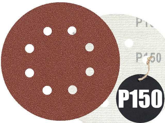 50x Krążek papier ścierny krążki ścierne na rzep 8 otworów 125mm P150