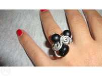 Anel com pedras pretas - artesanal