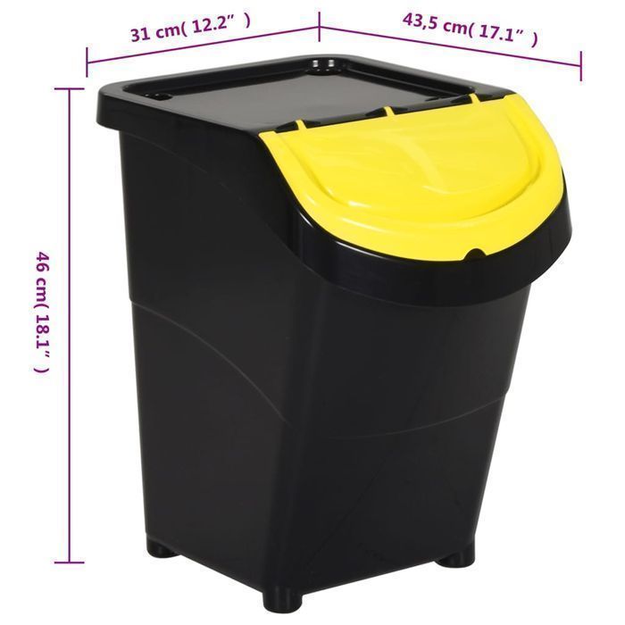 Kosze Na Śmieci Układane W Stos, 3 Szt., Czarne, Pp, 120 L