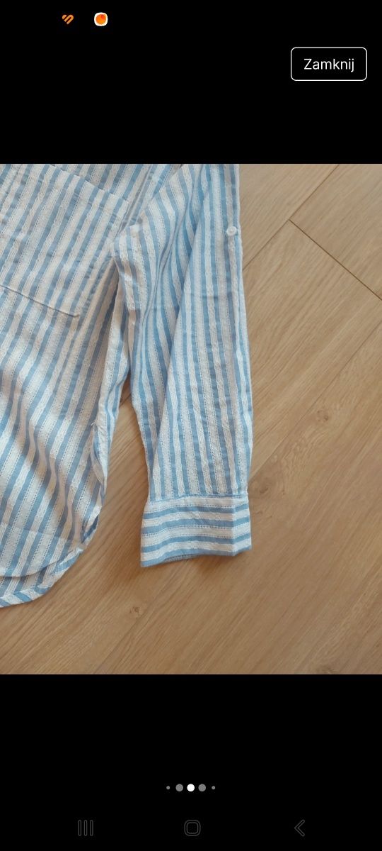 Ażurowa koszula biała niebieska paski