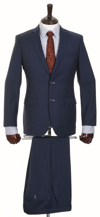 HUGO BOSS modny granatowy garnitur męski wełna Super 120 melanż r. 46