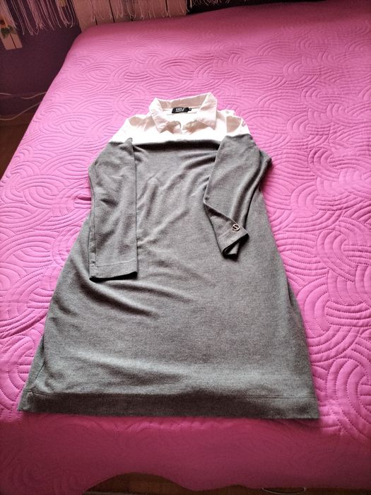 Tunika sukienka szaro- biała na podszewce