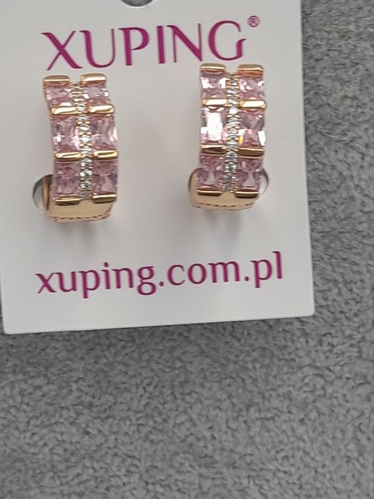 Kolczyki pozłacane Xuping różowe cyrkonie