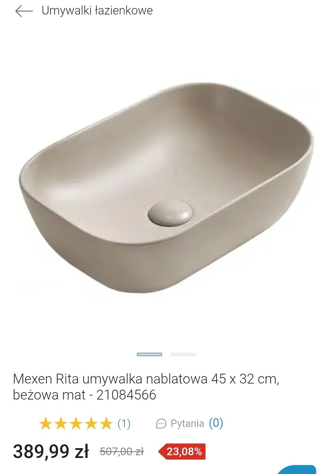 Nowa umywalka nablatowa Beżowa 45x32