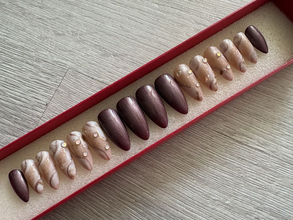 Ręcznie malowane sztuczne paznokcie, press on nails, tipsy handmade